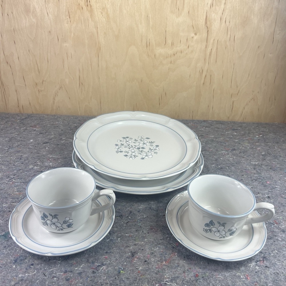 6 Pc Covington Avondale Gray Stoneware Dinner Plates Japan Floral VTG